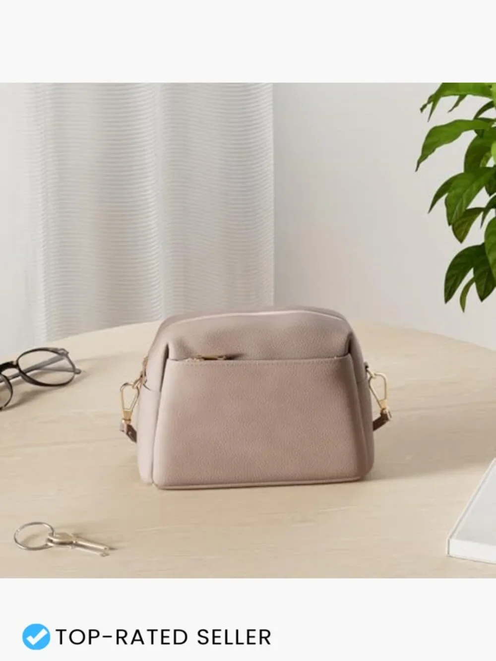 Triple Zip Small Crossbody Bag Sling Adjustable Strap Faux Leather 3 - Picture 3 of 7